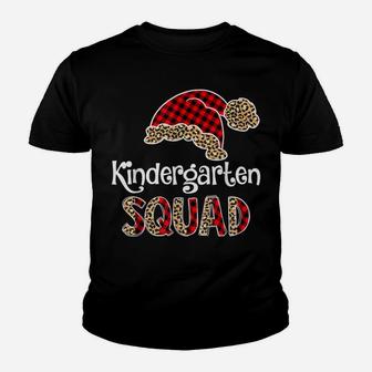 Kindergarten Squad Santa Hat Buffalo Plaid Leopard Funny Youth T-shirt | Crazezy CA