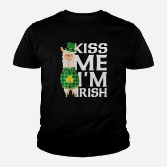 Kiss Me I Am Irish St Patricks Day Llama Youth T-shirt - Monsterry