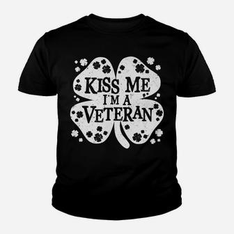 Kiss Me I'm A Veteran T Shirt St Patricks Day Men Shamrock Youth T-shirt | Crazezy