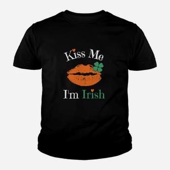 Kiss Me I'm Irish Cute Cloverlips Saint Patricks Day Youth T-shirt - Monsterry