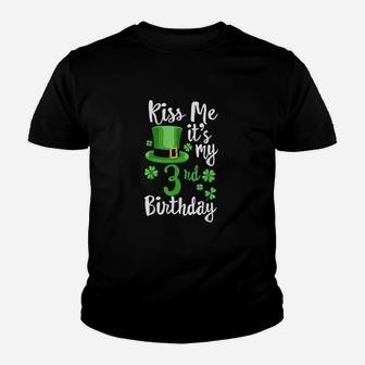 Kiss Me Its My 3Rd Birthday St Patricks Day Shamrock Gift Youth T-shirt | Crazezy