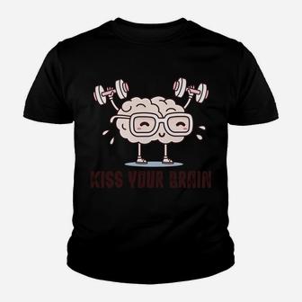 Kiss Your Brain Funny Kawaii Teacher Design Distressed Sweatshirt Youth T-shirt | Crazezy