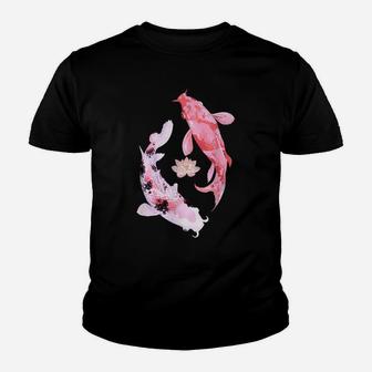 Koi Fish, Pink Lotus Flower, Japanese Koi, Lucky Animal Youth T-shirt | Crazezy