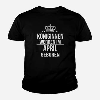 Königinnen April Geburtstag Kinder Tshirt, Schwarzes Tee mit Krone-Aufdruck - Seseable