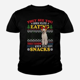 Labrador Ugly Xmas Sweatshirt They See You're Eating Sweatshirt Youth T-shirt | Crazezy