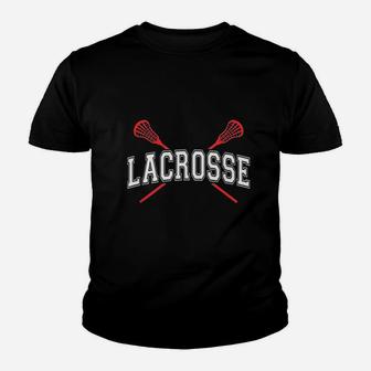 Lacrosse Red Crossed Sticks Youth T-shirt | Crazezy