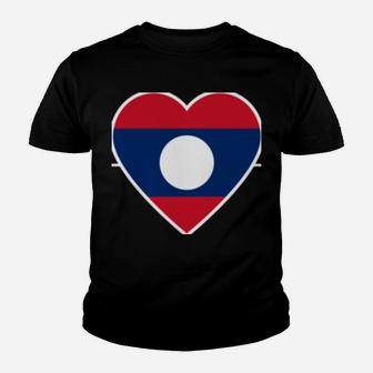 Laotian Lao Heartbeat I Love Laos Flag Country Gift Youth T-shirt | Crazezy