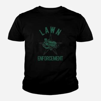 Lawn Enforcement Funny Lawnmower Police Cop Youth T-shirt | Crazezy DE