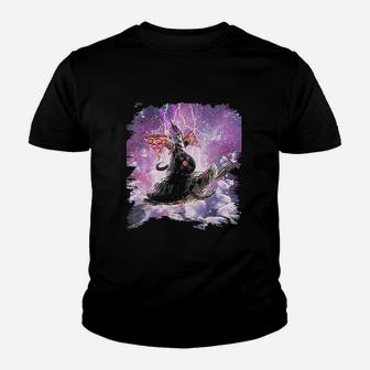 Lazer Warrior Space Cat Riding Turtle With Pizza Youth T-shirt | Crazezy