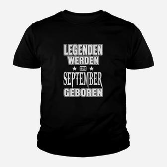 Legenden Geboren im September Schwarzes Kinder Tshirt, Geburtstagsaufdruck - Seseable