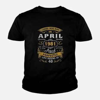 Legends Born In April 1981 40Th Birthday 40 Years Old Youth T-shirt | Crazezy