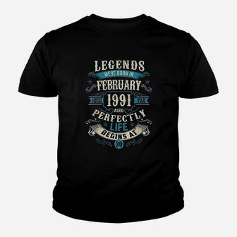 Legends Were Born In February 1991 30Th Birthday Youth T-shirt | Crazezy UK
