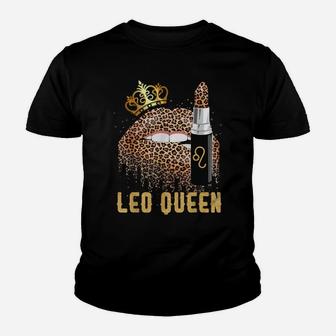 Leo Queen Leopard Lips Shirt Leo Youth T-shirt | Crazezy