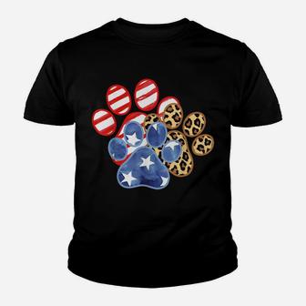 Leopard American Flag Hearts 4Th Of July Dog Paw Print Cute Youth T-shirt | Crazezy DE