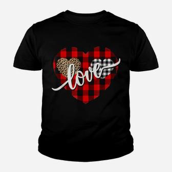 Leopard Buffalo Plaid Love Valentines Day Hearts Youth T-shirt - Monsterry AU