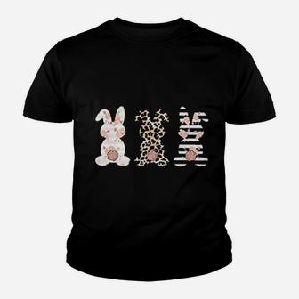 Leopard Floral Bunny Easter Youth T-shirt | Crazezy