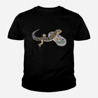 Leopard Gecko Playing Video Game Lizard N Reptiles Gamers Youth T-shirt | Crazezy UK