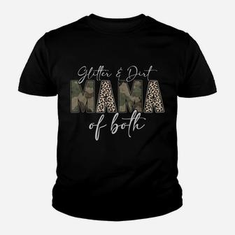 Leopard Glitter Dirt Mom Mama Of Both Camouflage Mothers Day Sweatshirt Youth T-shirt | Crazezy DE