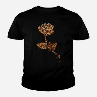 Leopard Print T Shirt - Rose Flower Graphic Cheetah Tee Gift Youth T-shirt | Crazezy