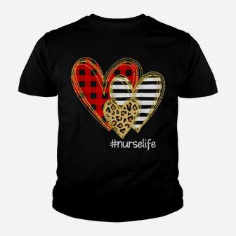 Leopard Red Plaid Striped Hearts Nurse Life Valentine's Day Youth T-shirt - Monsterry DE