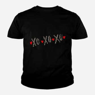Leopard Xoxo Hugs Kisses Hearts Love Valentine Cheetah Youth T-shirt | Crazezy AU