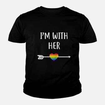 Lesbian Matching Couple Gifts Im With Her Youth T-shirt | Crazezy