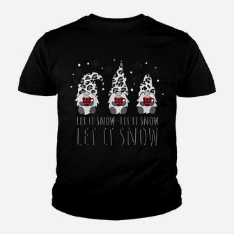 Let It Snow Winter Gnome Leopard Buffalo Plaid Snowflakes Raglan Baseball Tee Youth T-shirt | Crazezy