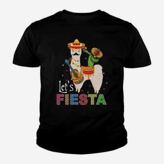Let's Fiesta Llama Cinco De Mayo Cactus Sombrero Maracas Youth T-shirt | Crazezy UK