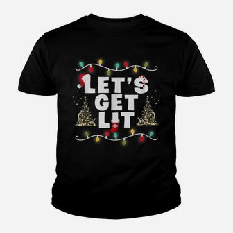 Let's Get Lit Funny Christmas Drinking Xmas Lights Youth T-shirt | Crazezy CA