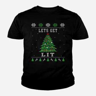 Lets Get Lit Funny Ugly Christmas Sweater Style Christmas Youth T-shirt | Crazezy