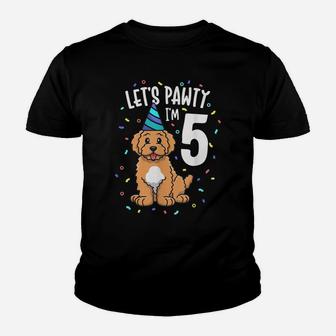 Let's Pawty I'm 5 Goldendoodle Dog 5Th Birthday Party Youth T-shirt | Crazezy CA