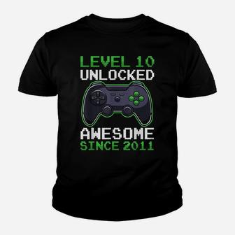 Level 10 Unlocked 10 Years Old Video Gamer Birthday Gift Youth T-shirt | Crazezy