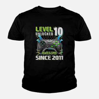 Level 10 Unlocked Awesome 2011 Video Game 10Th Birthday Gift Youth T-shirt | Crazezy