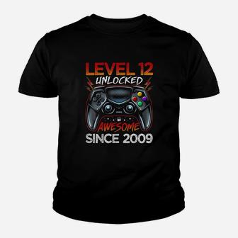 Level 12 Unlocked Awesome Since 2009 12Th Birthday Gaming Youth T-shirt | Crazezy