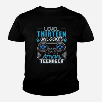 Level 13 Unlocked Official Teenager Video Game 13Th Birthday Youth T-shirt | Crazezy