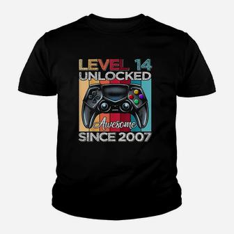 Level 14 Unlocked Awesome Since 2007 14Th Birthday Gaming Youth T-shirt | Crazezy CA