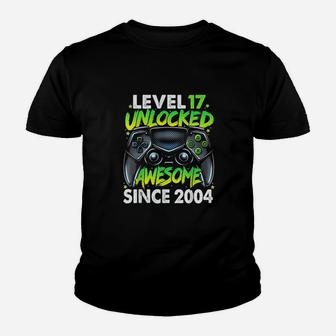 Level 17 Unlocked Awesome Since 2004 17Th Birthday Gaming Youth T-shirt | Crazezy UK