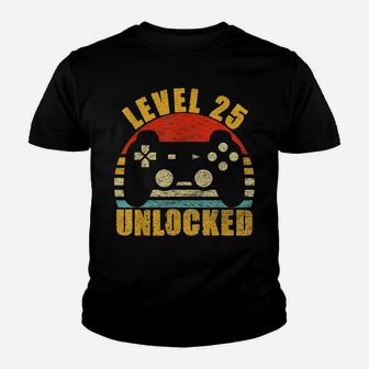 Level 25 Unlocked 25 Years Old Video Gamer 25Th Birthday Youth T-shirt | Crazezy