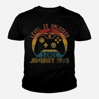 Level 35 Unlocked Since January 1985- 35Th Birthday Gift Youth T-shirt | Crazezy