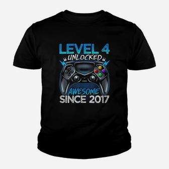Level 4 Unlocked Awesome Since 2017 4Th Birthday Gaming Youth T-shirt | Crazezy CA