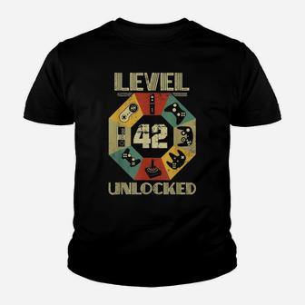 Level 42 Unlocked T Shirt Funny Video Gamer 42Nd Birthday Youth T-shirt | Crazezy DE