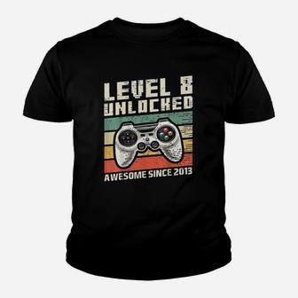 Level 8 Unlocked Awesome 2013 Video Game 8Th Birthday Gift Youth T-shirt | Crazezy CA