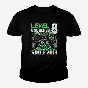 Level 8 Unlocked Awesome 2013 Video Game 8Th Birthday Youth T-shirt | Crazezy