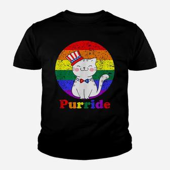 Lgbt Cat Lovers Purride Rainbow Flag American Flag Lgbtq Youth T-shirt | Crazezy