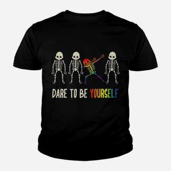 Lgbt Dabbing Skeleton Dare To Be Yourself Youth T-shirt - Monsterry