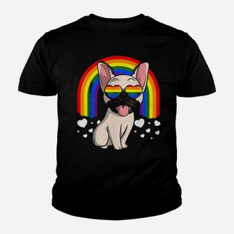 Lgbt French Bulldog Dog Gay Pride Rainbow Frenchie Youth T-shirt - Monsterry