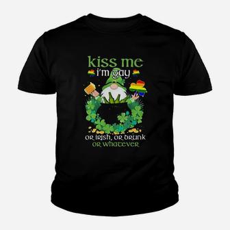 Lgbt Gnome Kiss Me Im Gay Or Irish Or Orunk Or Whatever St Patricks Day Youth T-shirt - Monsterry