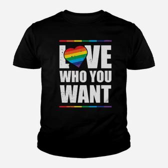 Lgbt Love Who You Want Gay Pride Rainbow Heart Gift Youth T-shirt - Monsterry DE