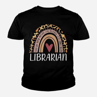 Librarian Rainbow Boho Leopard Funny School Librarian Gift Youth T-shirt | Crazezy