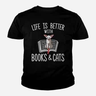 Life Is Better With Books & Cats Funny Oriental Shorthair Youth T-shirt | Crazezy UK
